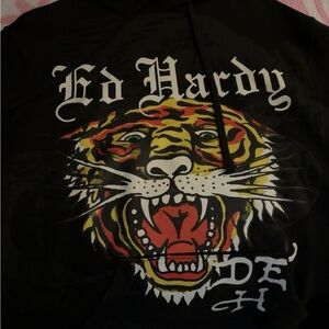Ed Hardy Black Hoodie with Logo Detail